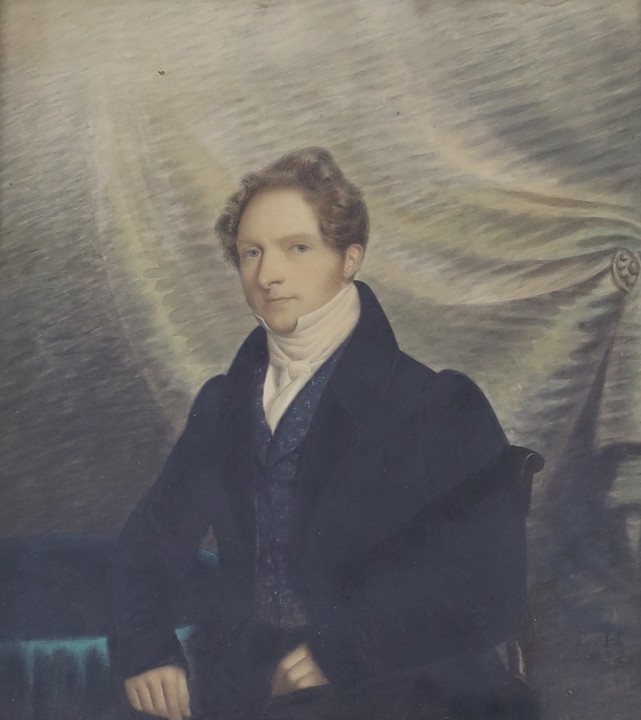 E. Heaton, c.1832, a pair of watercolour half length portraits , ‘Mr Maunder’ and ‘Mrs Maunder’, 20 x 18cm, inscribed verso